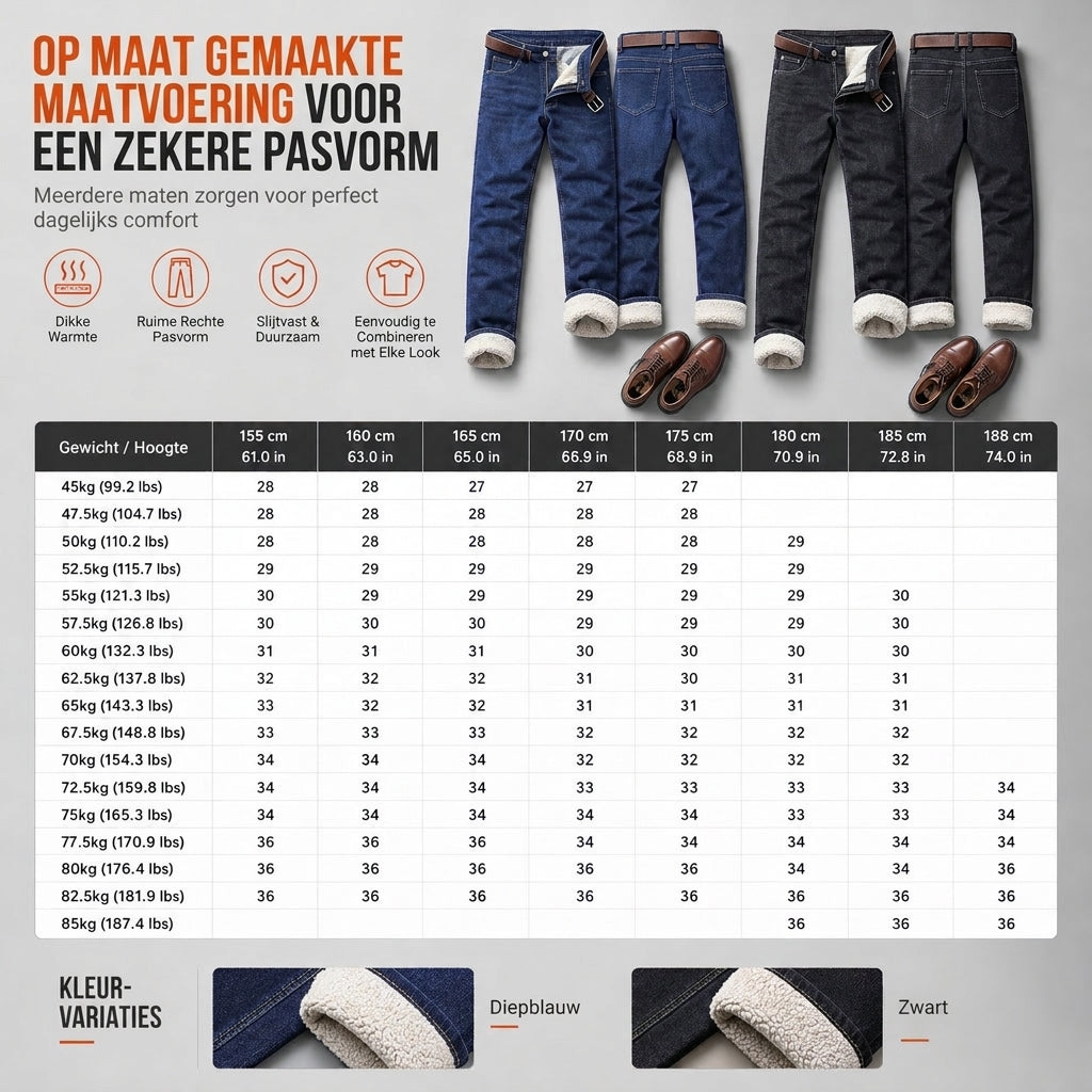 🔥Populair product ！✨Heren Winter Warm Gevoerde Jeans Los RechterPijlen Casual Denim Broek