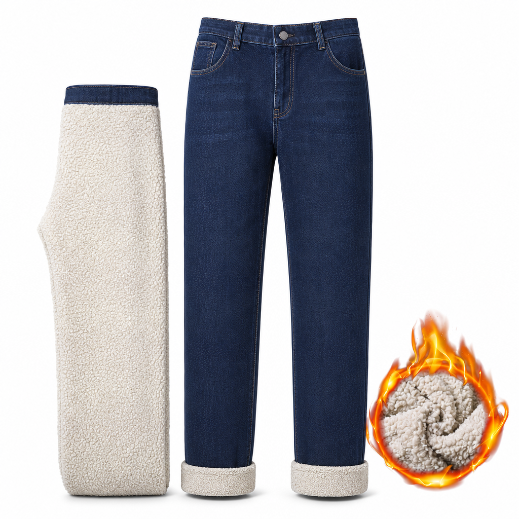 🔥Populair product ！✨Heren Winter Warm Gevoerde Jeans Los RechterPijlen Casual Denim Broek