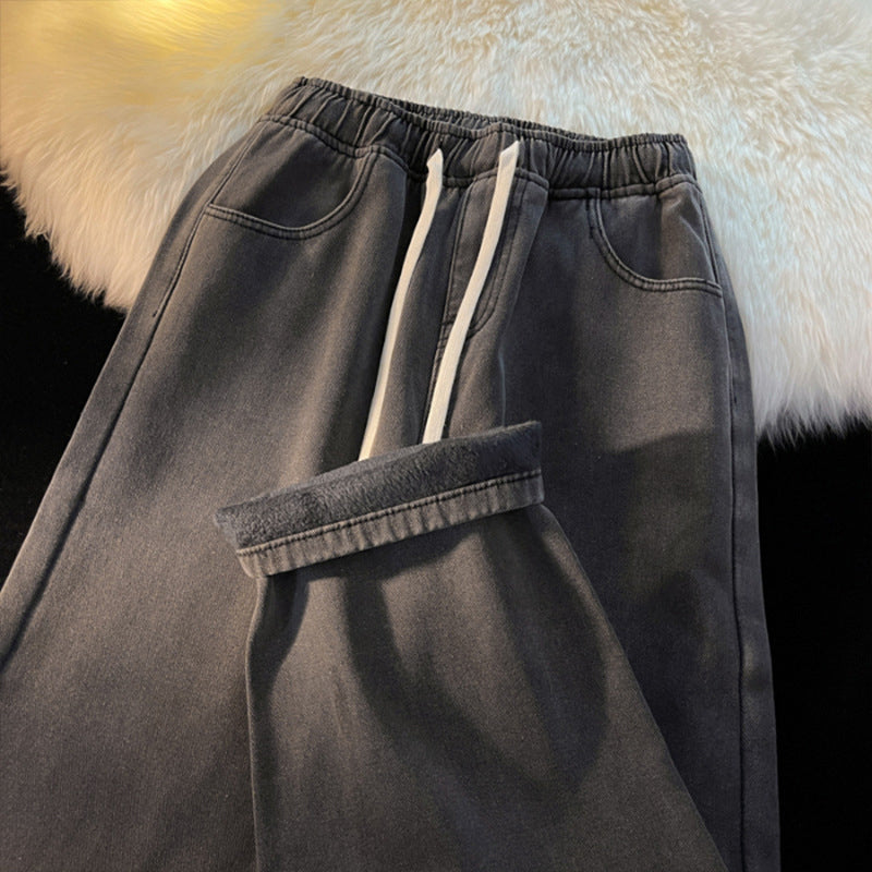 😍Koop meer, bespaar meer!🌸Dames warm gevoerde straight leg denim jeans