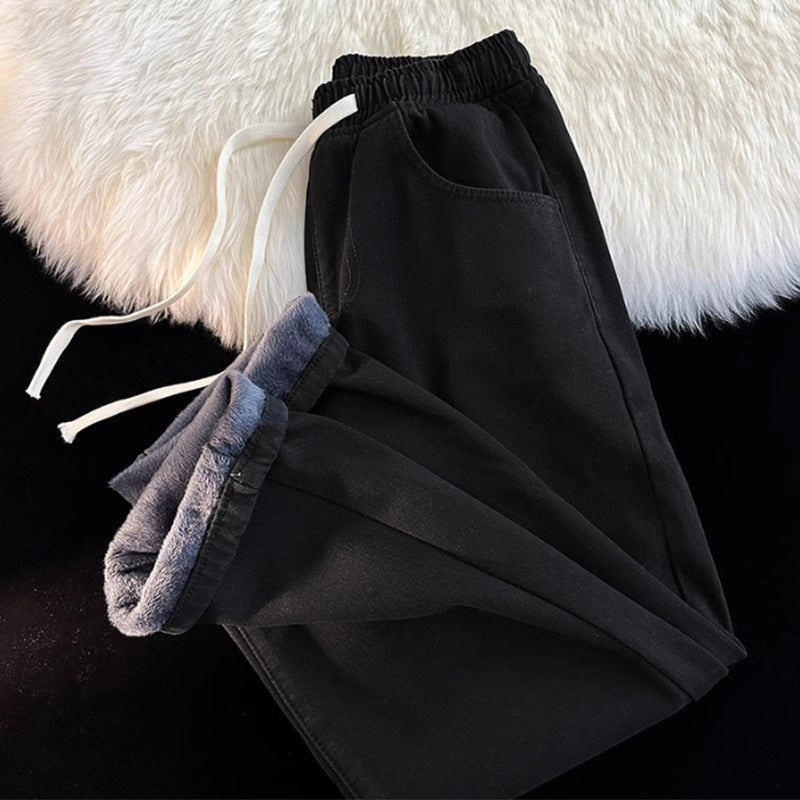 😍Koop meer, bespaar meer!🌸Dames warm gevoerde straight leg denim jeans