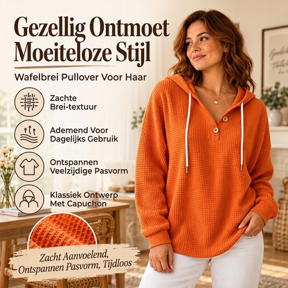 🔥Populair product ！✨🔥Gratis verzending✈️Dames Wafel Gebreid Henley Hoodie