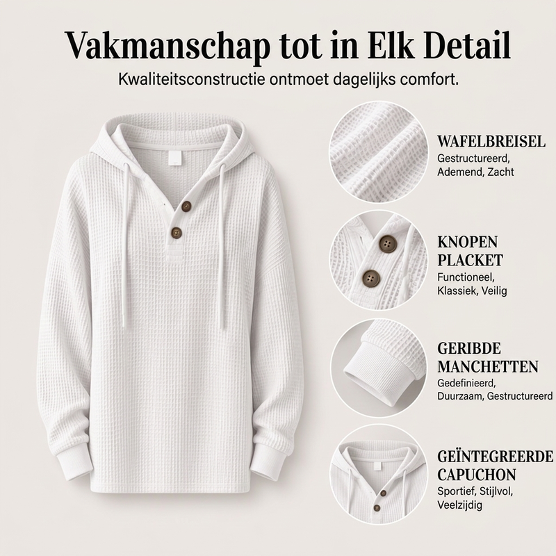 🔥Populair product ！✨🔥Gratis verzending✈️Dames Wafel Gebreid Henley Hoodie