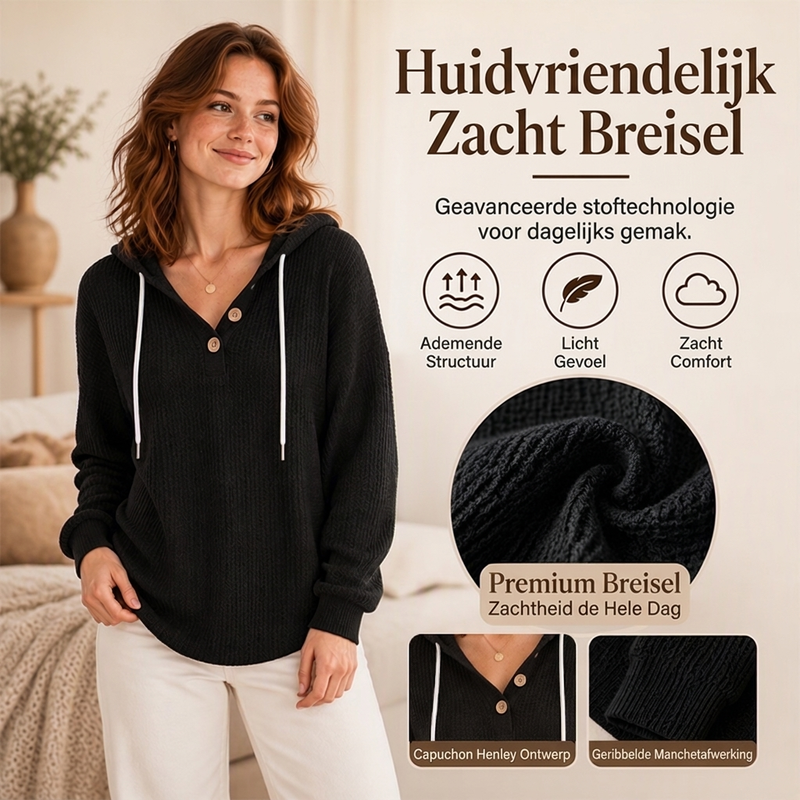 🔥Populair product ！✨🔥Gratis verzending✈️Dames Wafel Gebreid Henley Hoodie