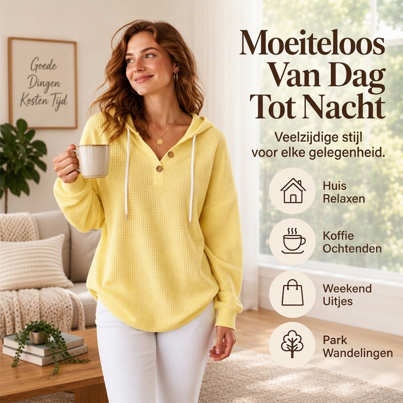 🔥Populair product ！✨🔥Gratis verzending✈️Dames Wafel Gebreid Henley Hoodie