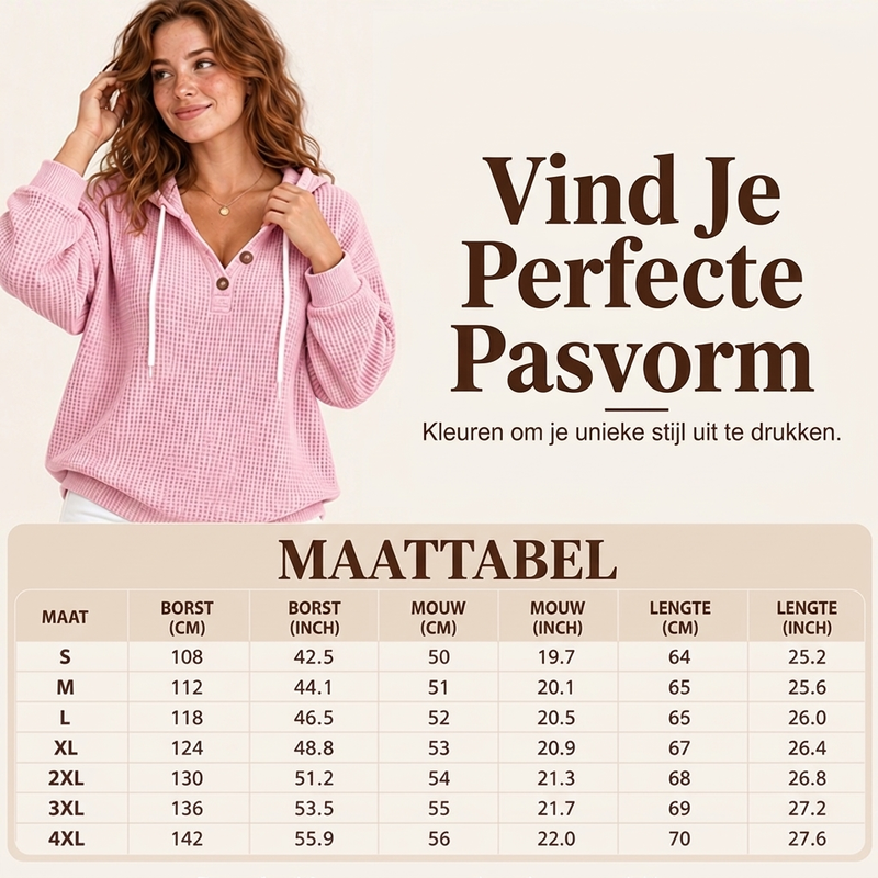 🔥Populair product ！✨🔥Gratis verzending✈️Dames Wafel Gebreid Henley Hoodie
