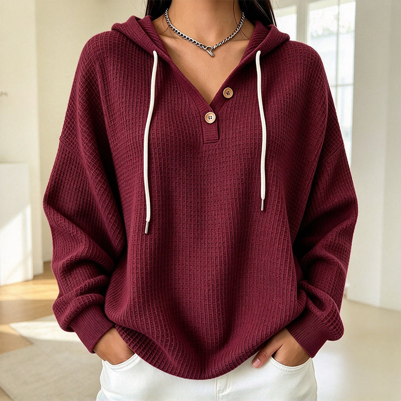 🔥Populair product ！✨🔥Gratis verzending✈️Dames Wafel Gebreid Henley Hoodie