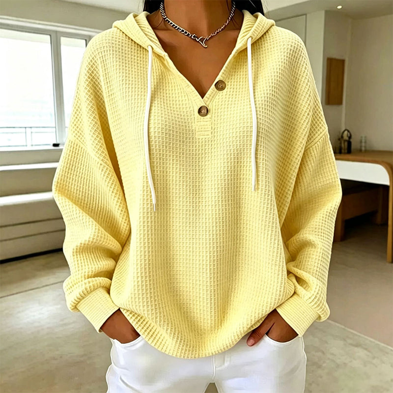 🔥Populair product ！✨🔥Gratis verzending✈️Dames Wafel Gebreid Henley Hoodie
