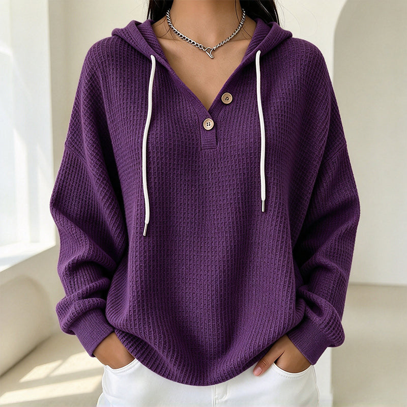 🔥Populair product ！✨🔥Gratis verzending✈️Dames Wafel Gebreid Henley Hoodie