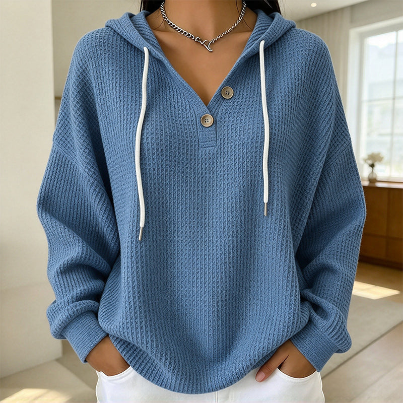 🔥Populair product ！✨🔥Gratis verzending✈️Dames Wafel Gebreid Henley Hoodie