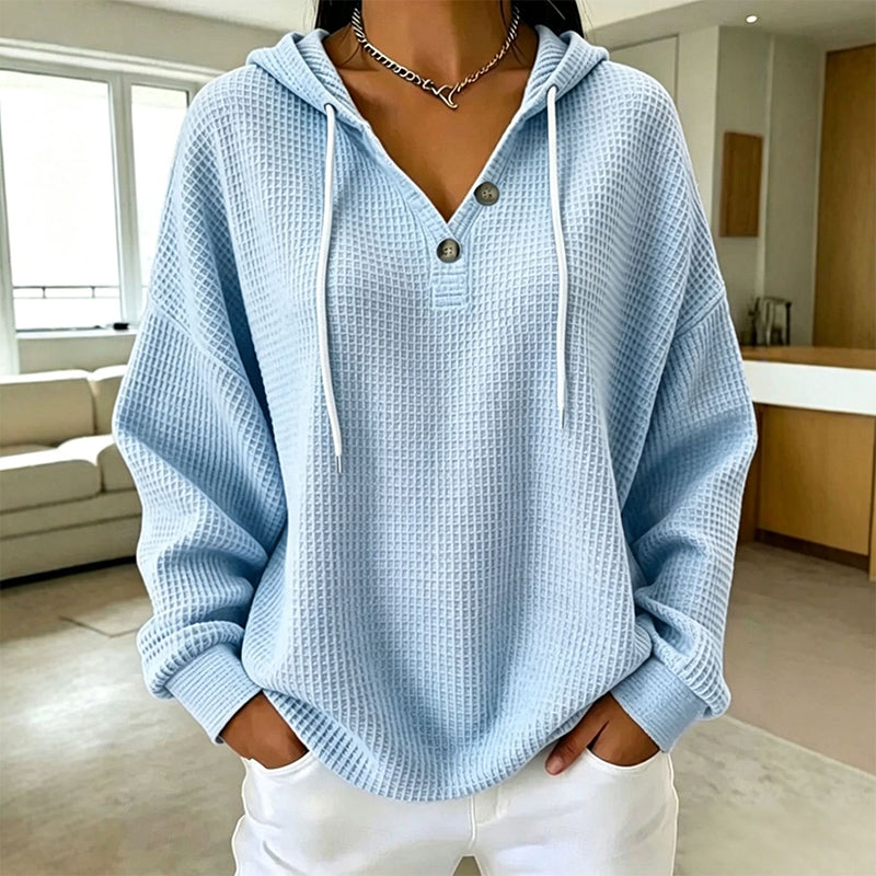 🔥Populair product ！✨🔥Gratis verzending✈️Dames Wafel Gebreid Henley Hoodie
