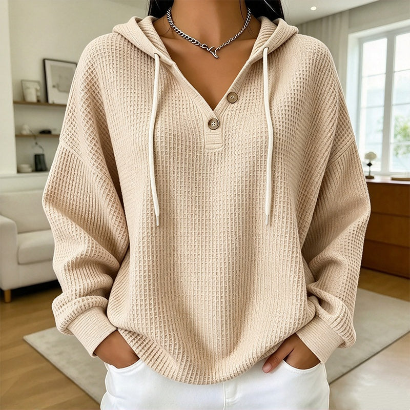 🔥Populair product ！✨🔥Gratis verzending✈️Dames Wafel Gebreid Henley Hoodie