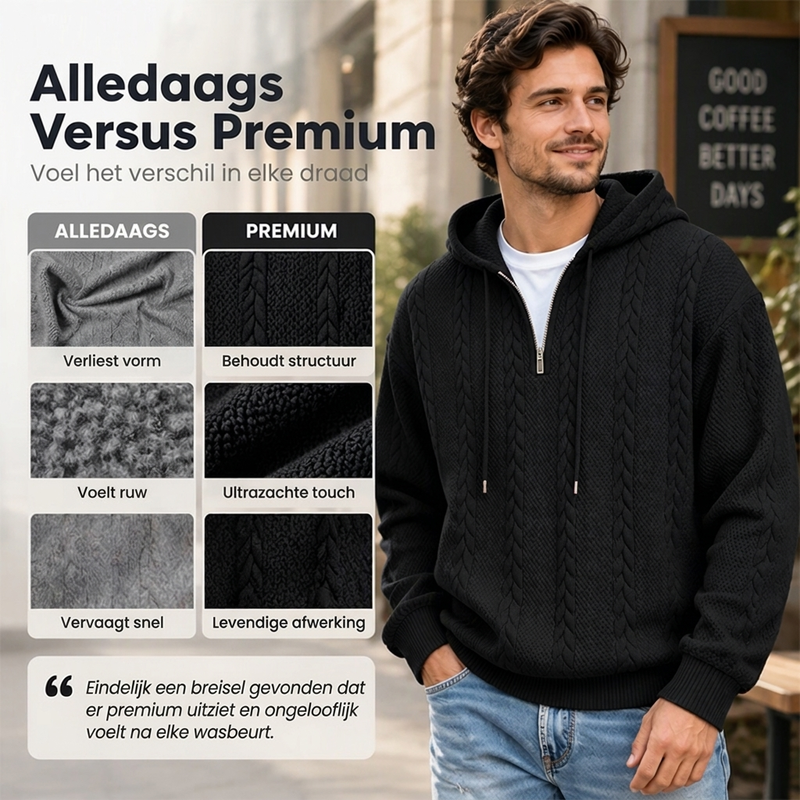 😍Koop meer, bespaar meer!🌸Gebreid kabeltrui met halve rits en capuchon voor heren