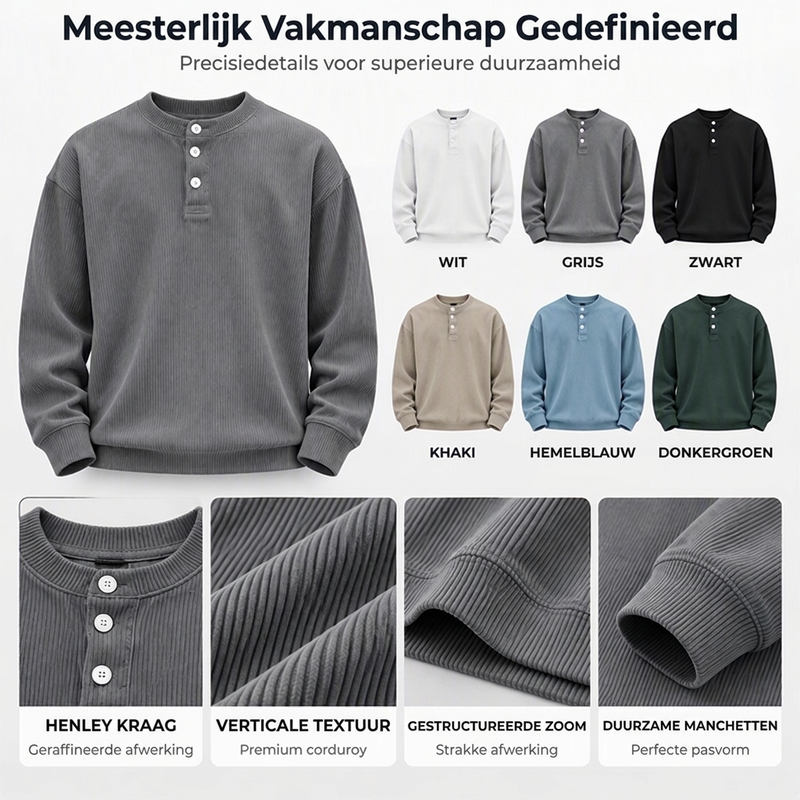 🤩 Haal het vandaag nog voordat het uitverkocht is!👇🎁Casual Corduroy Henley-shirt met Lange Mouwen voor Heren