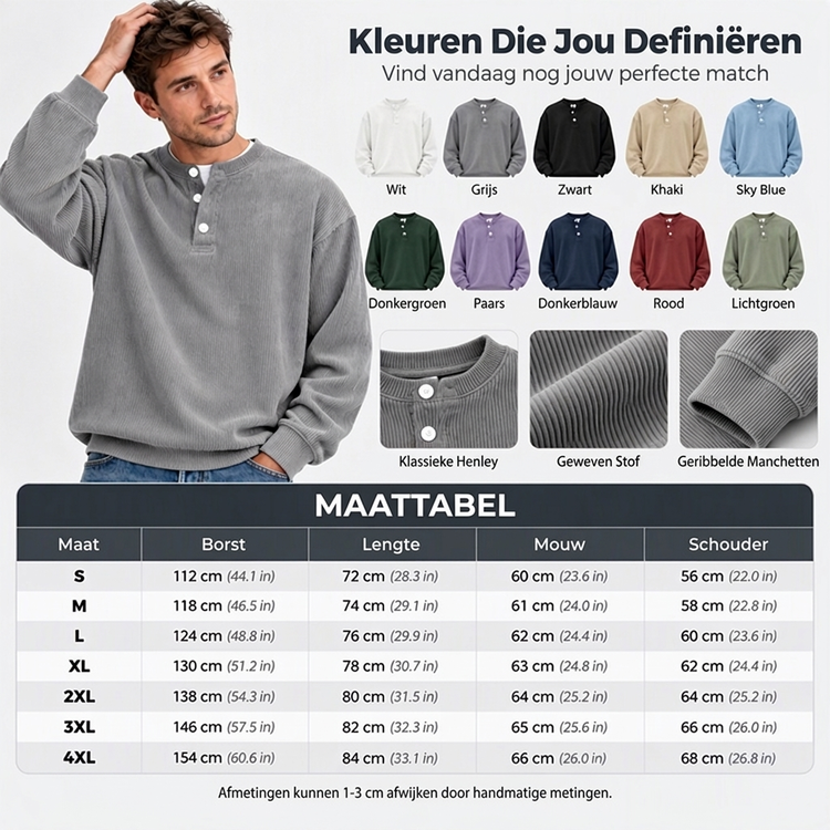 🤩 Haal het vandaag nog voordat het uitverkocht is!👇🎁Casual Corduroy Henley-shirt met Lange Mouwen voor Heren