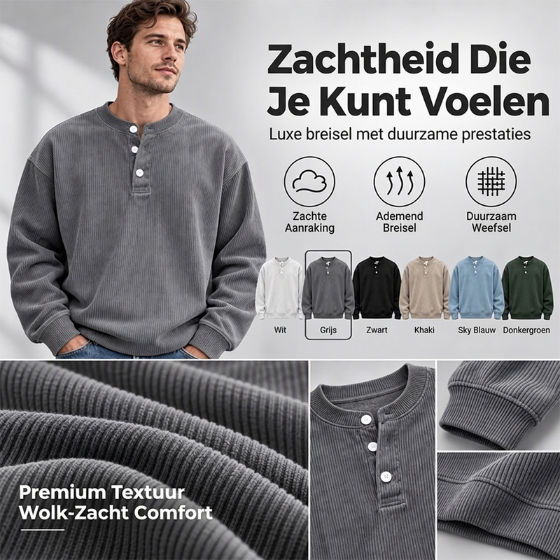 🤩 Haal het vandaag nog voordat het uitverkocht is!👇🎁Casual Corduroy Henley-shirt met Lange Mouwen voor Heren