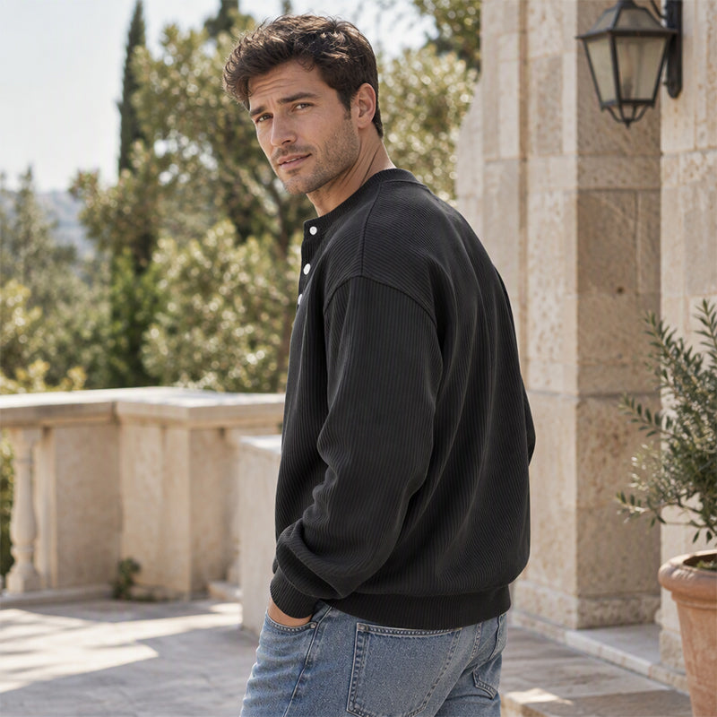 🤩 Haal het vandaag nog voordat het uitverkocht is!👇🎁Casual Corduroy Henley-shirt met Lange Mouwen voor Heren