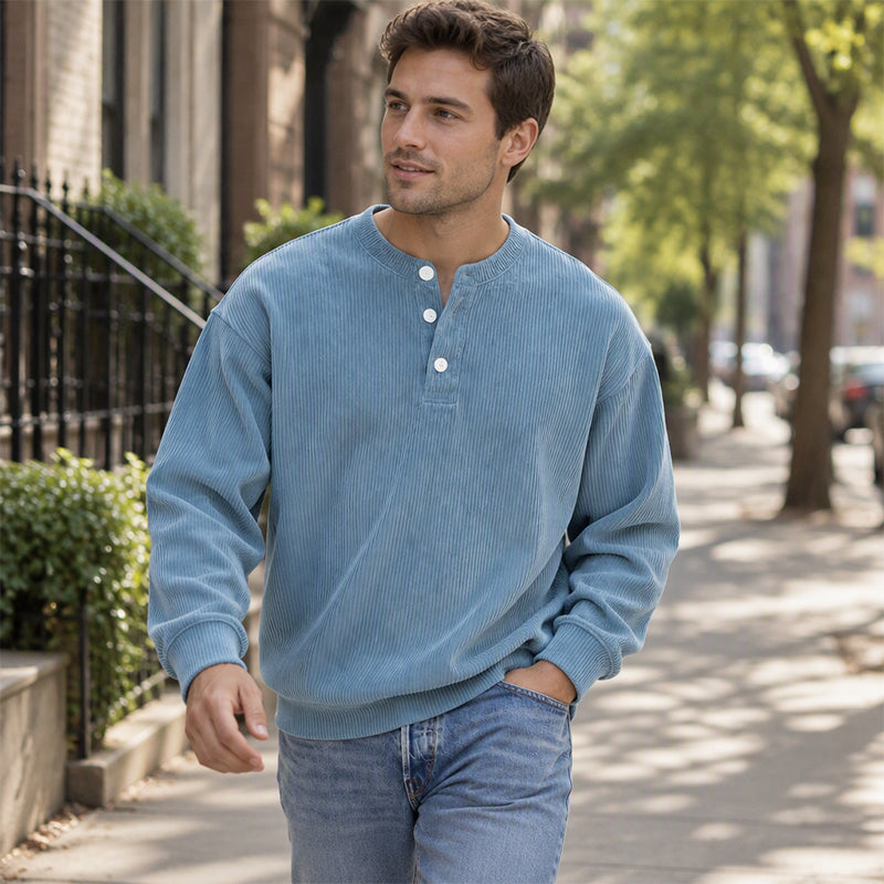 🤩 Haal het vandaag nog voordat het uitverkocht is!👇🎁Casual Corduroy Henley-shirt met Lange Mouwen voor Heren