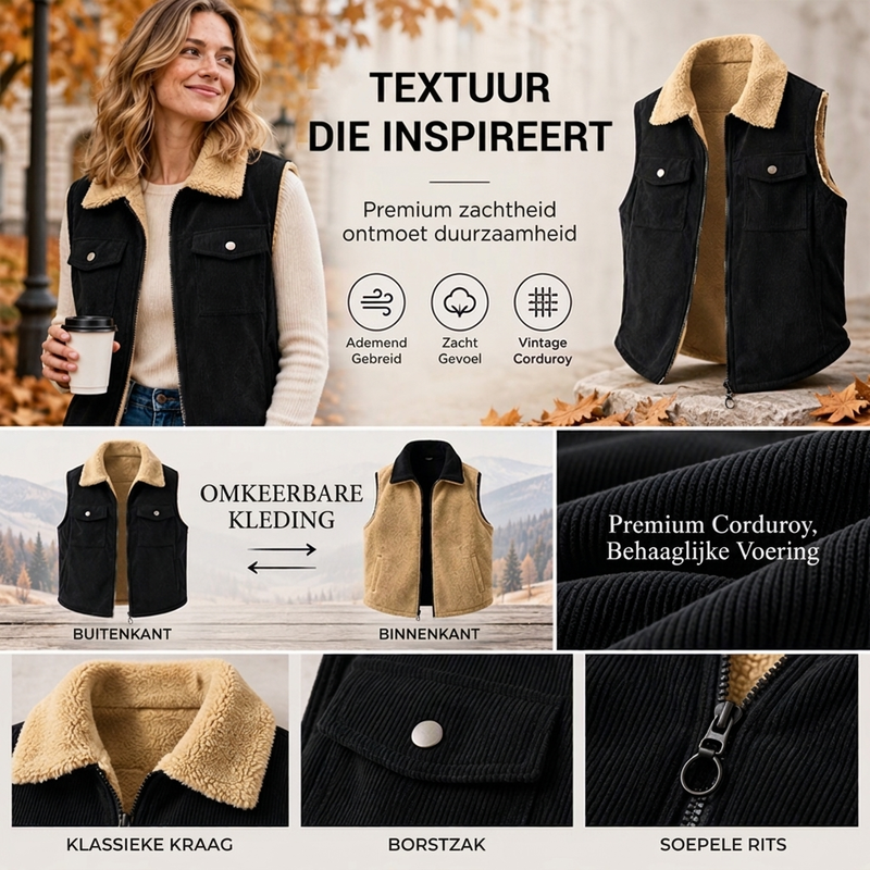 ✨Beperkte voorraad beschikbaar, mis het niet!🔥👍Unisex omkeerbaar corduroy warm vest
