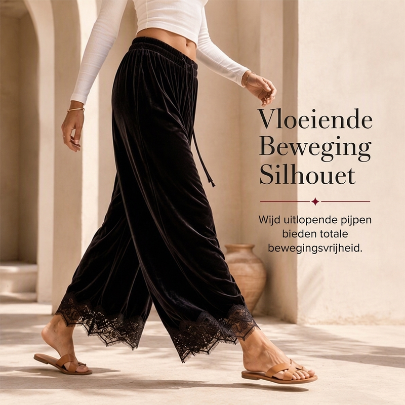🔥Een must-have vandaag! Niet te missen!🔥 Broek met wijde pijpen en kanten rand voor dames