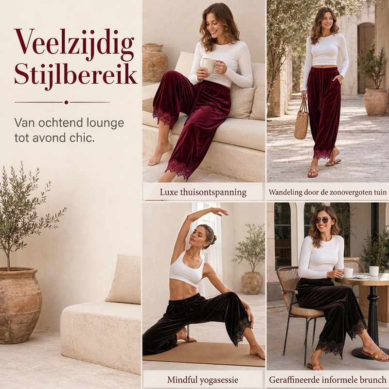 🔥Een must-have vandaag! Niet te missen!🔥 Broek met wijde pijpen en kanten rand voor dames