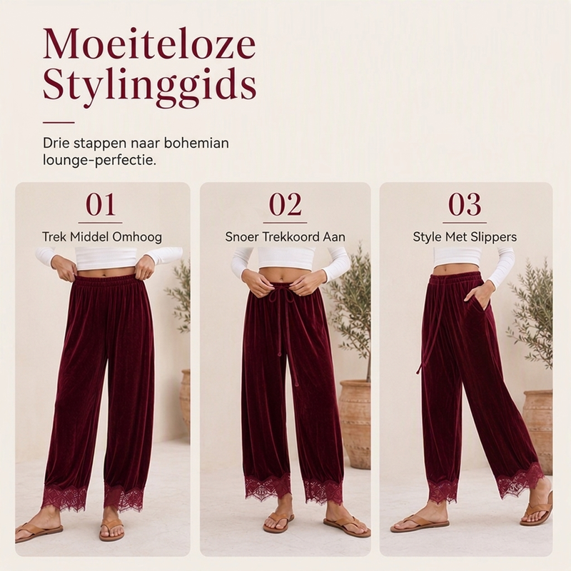 🔥Een must-have vandaag! Niet te missen!🔥 Broek met wijde pijpen en kanten rand voor dames
