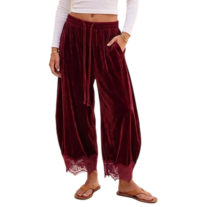 🔥Een must-have vandaag! Niet te missen!🔥 Broek met wijde pijpen en kanten rand voor dames