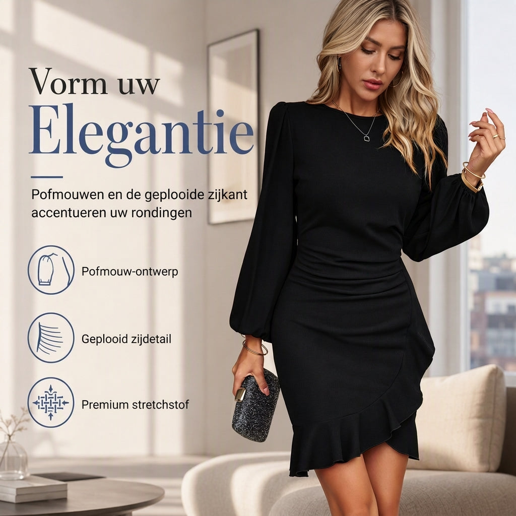 ✨Beperkte voorraad beschikbaar, mis het niet!🔥🔥Vrouwen effen kleur Puff Sleeve Bodycon-jurk