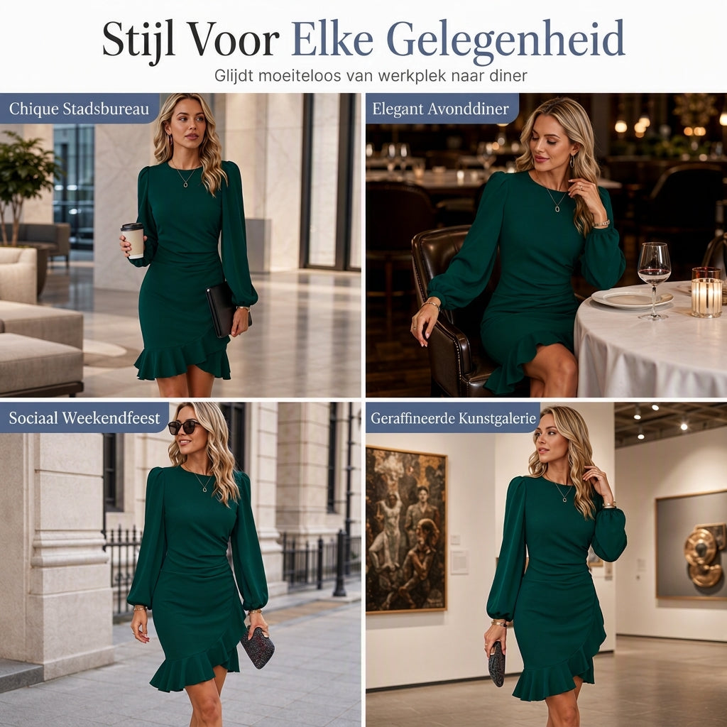 ✨Beperkte voorraad beschikbaar, mis het niet!🔥🔥Vrouwen effen kleur Puff Sleeve Bodycon-jurk