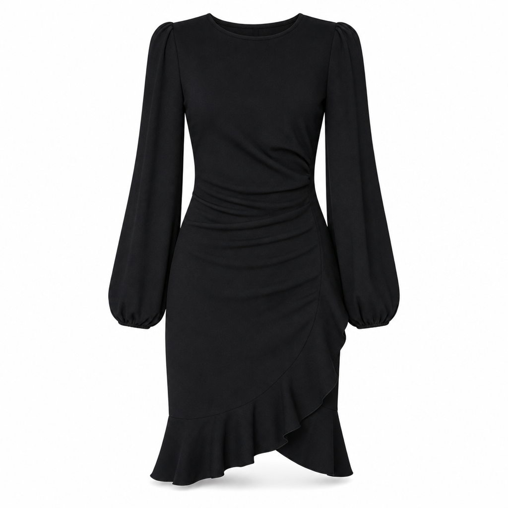 ✨Beperkte voorraad beschikbaar, mis het niet!🔥🔥Vrouwen effen kleur Puff Sleeve Bodycon-jurk