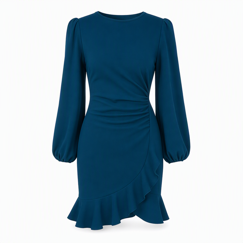 ✨Beperkte voorraad beschikbaar, mis het niet!🔥🔥Vrouwen effen kleur Puff Sleeve Bodycon-jurk
