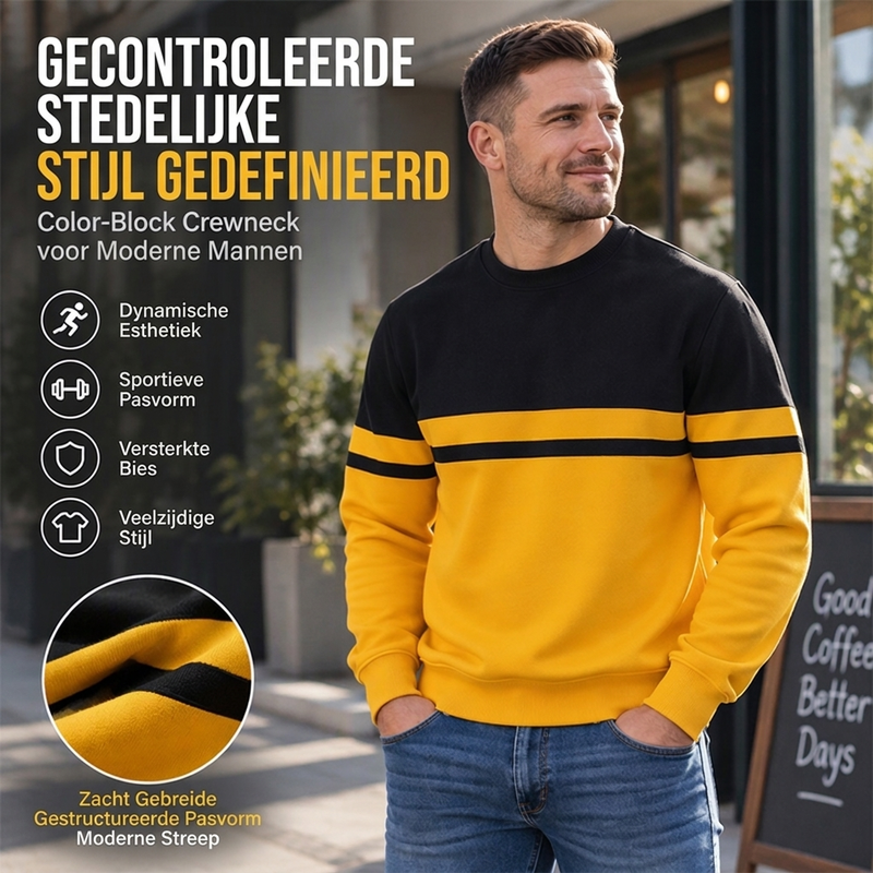 🚀Bespaar nu tijd & geld!😍Casual heren-sweatshirt met ronde hals en kleurblokken