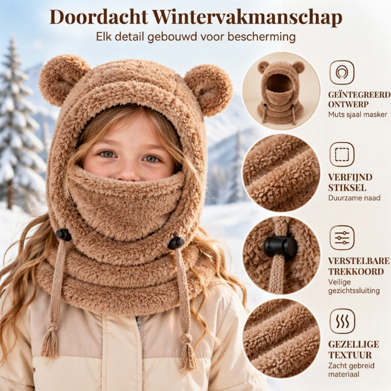 💋Geniet van een 30-daags probleemloos retourbeleid!✅️Kindermuts voor comfortabele warmte met schattige berenoren