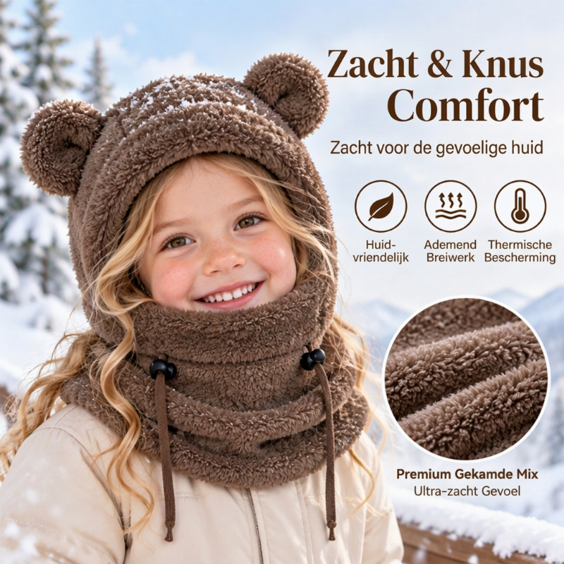 💋Geniet van een 30-daags probleemloos retourbeleid!✅️Kindermuts voor comfortabele warmte met schattige berenoren