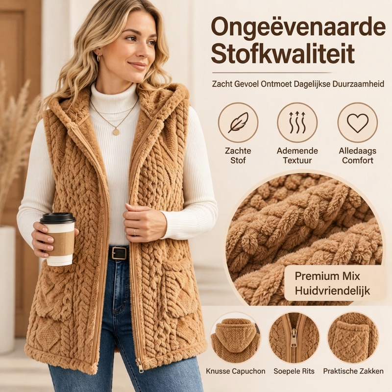 💋Geniet van een 30-daags probleemloos retourbeleid!✅️Dames gezellige dubbelzijdige fuzzy hooded vest