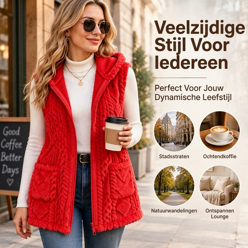 💋Geniet van een 30-daags probleemloos retourbeleid!✅️Dames gezellige dubbelzijdige fuzzy hooded vest