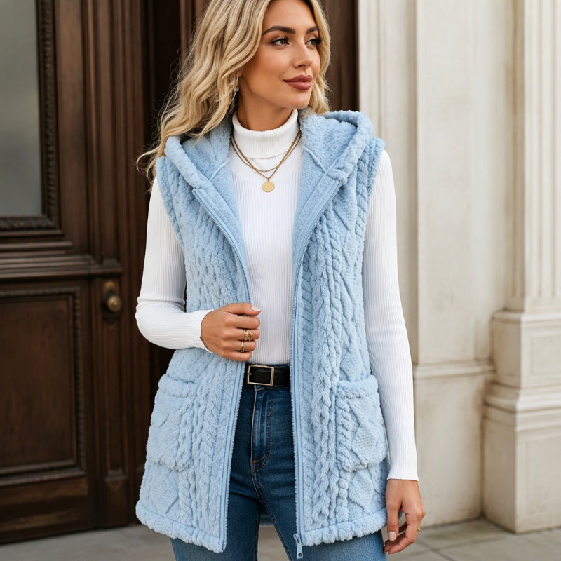 💋Geniet van een 30-daags probleemloos retourbeleid!✅️Dames gezellige dubbelzijdige fuzzy hooded vest