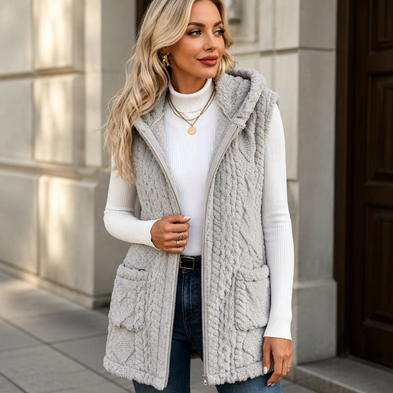 💋Geniet van een 30-daags probleemloos retourbeleid!✅️Dames gezellige dubbelzijdige fuzzy hooded vest