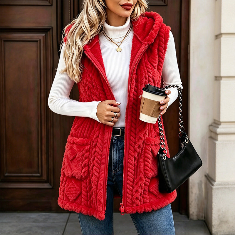 💋Geniet van een 30-daags probleemloos retourbeleid!✅️Dames gezellige dubbelzijdige fuzzy hooded vest