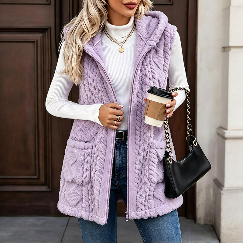 💋Geniet van een 30-daags probleemloos retourbeleid!✅️Dames gezellige dubbelzijdige fuzzy hooded vest