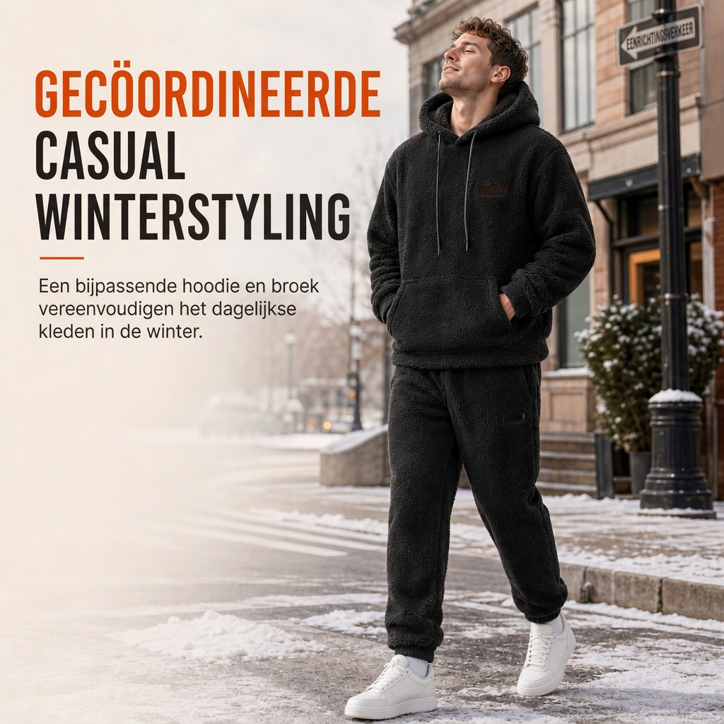 😍Koop meer, bespaar meer!🌸Tweedelige set heren winter warme schapewol hoodie en broek