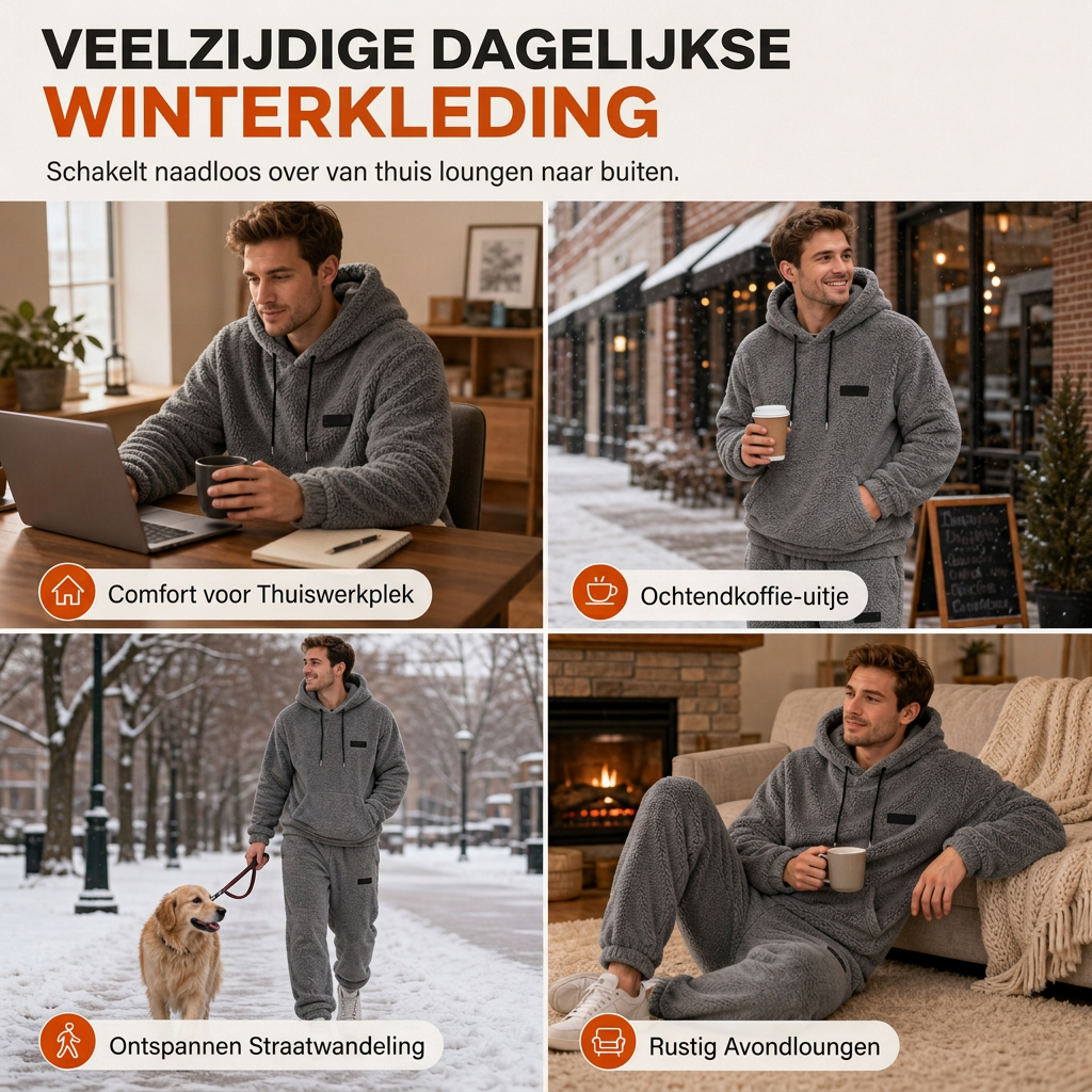 😍Koop meer, bespaar meer!🌸Tweedelige set heren winter warme schapewol hoodie en broek