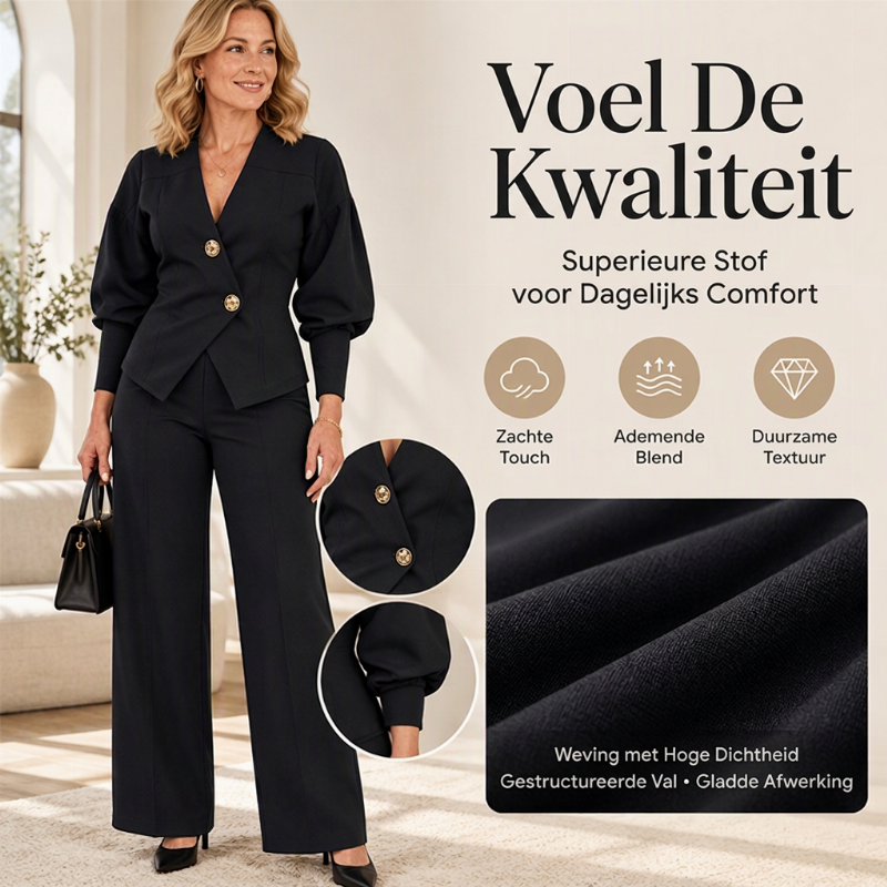 🌸2 stuks krijgen 8% extra korting & gratis verzending🎁🎁Elegante damesblazer met pofmouwen en wijde broek set
