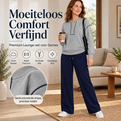 🚀Bespaar nu tijd & geld!😍Elegante Tweedelige Dames Lounge Set met Halve Rits en Wijde Pantalon