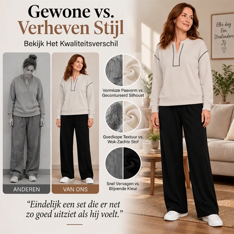 🚀Bespaar nu tijd & geld!😍Elegante Tweedelige Dames Lounge Set met Halve Rits en Wijde Pantalon