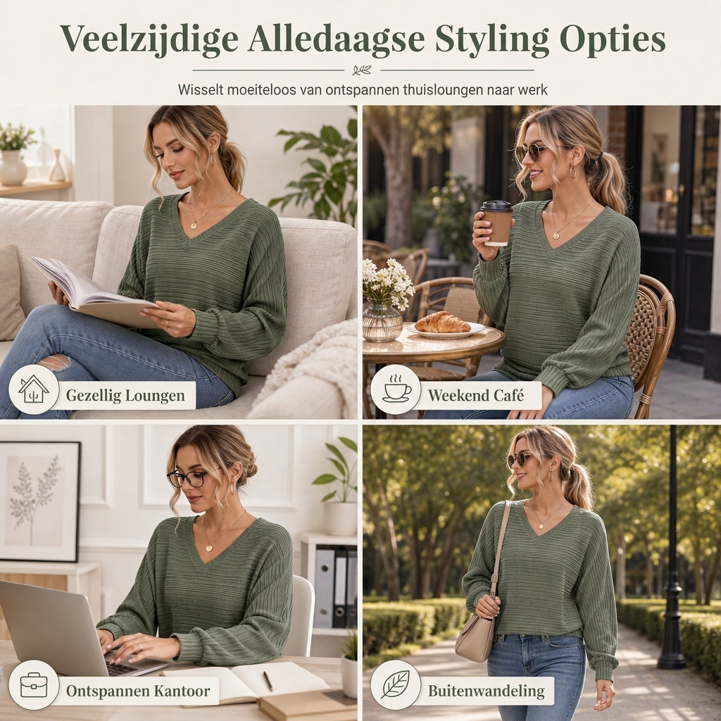 🔥Populair product ！✨Vrouwen Casual Lange Mouwen V-hals Top
