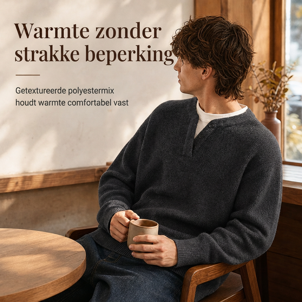 🔥Populair product ！✨Herens Retro Henley Hals Mock Two Piece Trui Relaxed Fit Lange Mouw Knit Pullover voor Herfst en Winter