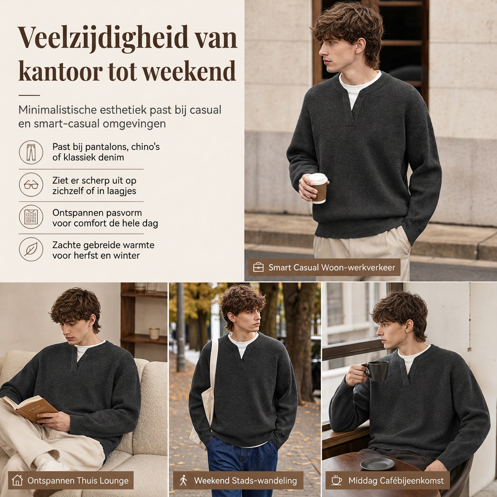 🔥Populair product ！✨Herens Retro Henley Hals Mock Two Piece Trui Relaxed Fit Lange Mouw Knit Pullover voor Herfst en Winter