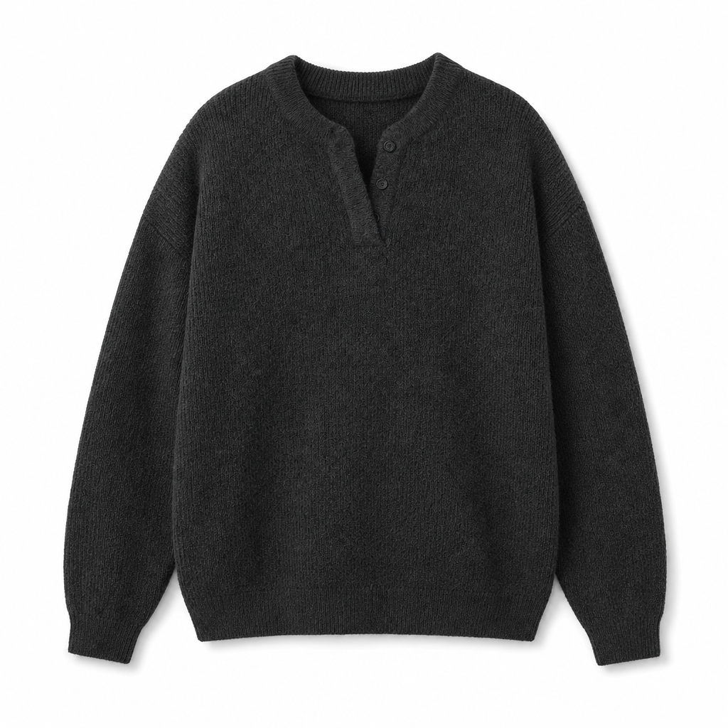 🔥Populair product ！✨Herens Retro Henley Hals Mock Two Piece Trui Relaxed Fit Lange Mouw Knit Pullover voor Herfst en Winter