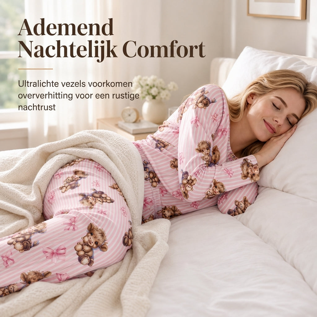 🔥Populair product ！✨Dames Pyjamaset van Zacht Milk Silk - Lange Mouwen Top en Lange Broek, Casual Loungewear