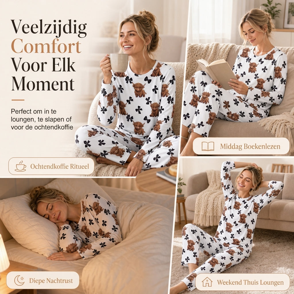 🔥Populair product ！✨Dames Pyjamaset van Zacht Milk Silk - Lange Mouwen Top en Lange Broek, Casual Loungewear